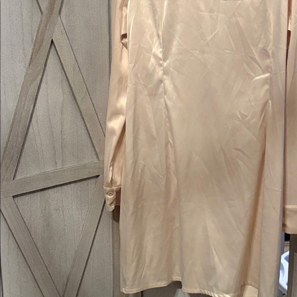 Fashion Nova Ivory Satin Shirt Dress - Picture 5 of 8